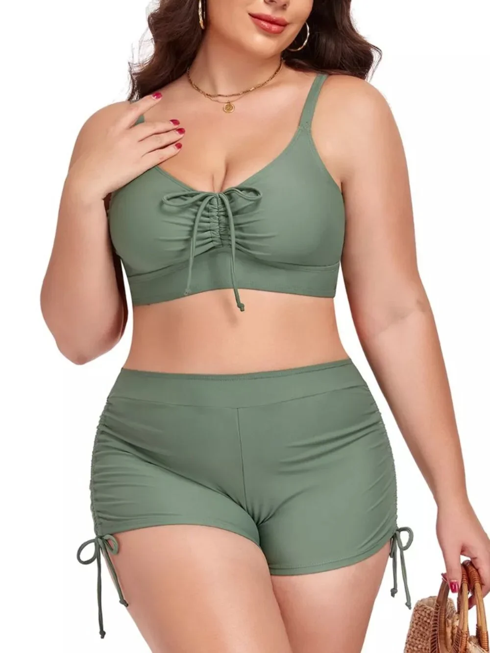 Plus Size Ruched Drawstring Swim Set - Picture 4 of 16